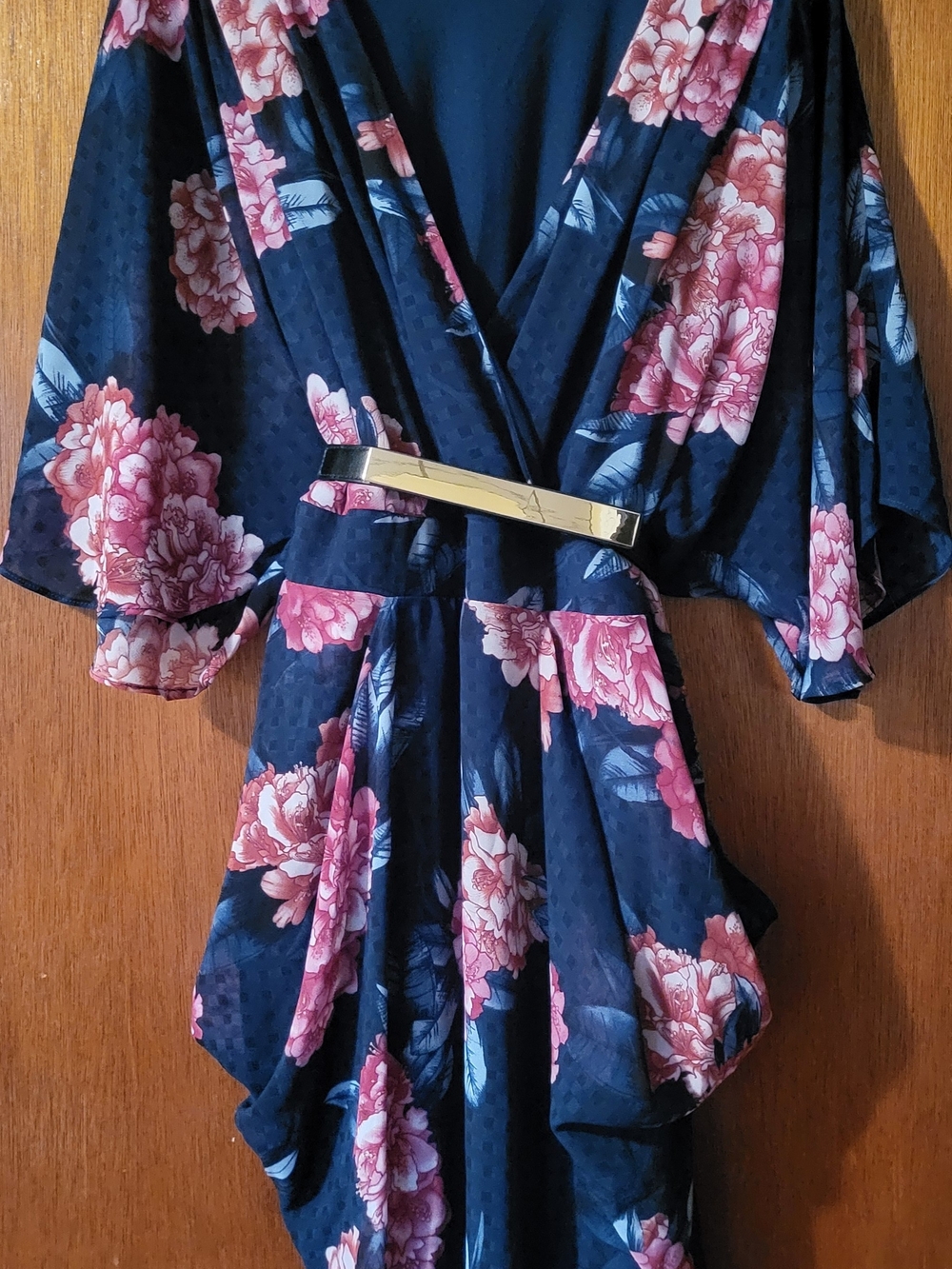 Floral Teal and Pink Dress with Belt And Pockets